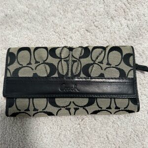 Coach Signature Canvas Fold Wallet in Black and Gray